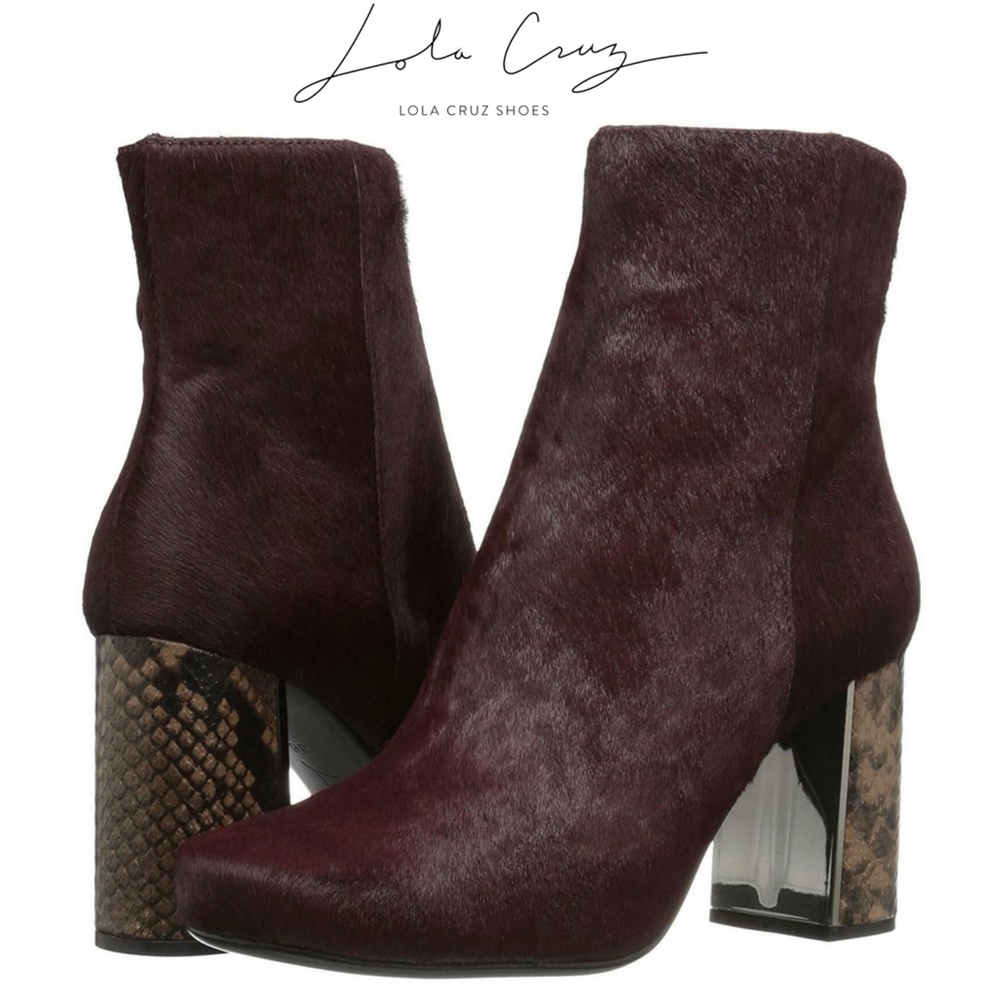 Lola Cruz Yuma 1 Ankle Bootie Fashion Leather Boots Snake Heel Burgundy Pumps - Picture 4 of 9